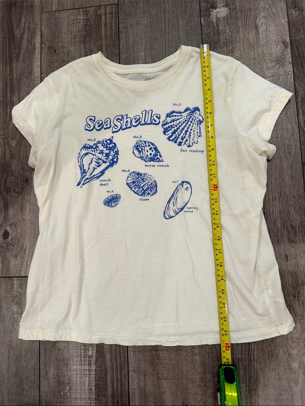 Universal Thread Cream Short Sleeve Tee with Blue Sea Shells Graphic